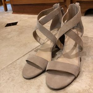 Reba Tan Suede Sandal with Medium Heel
